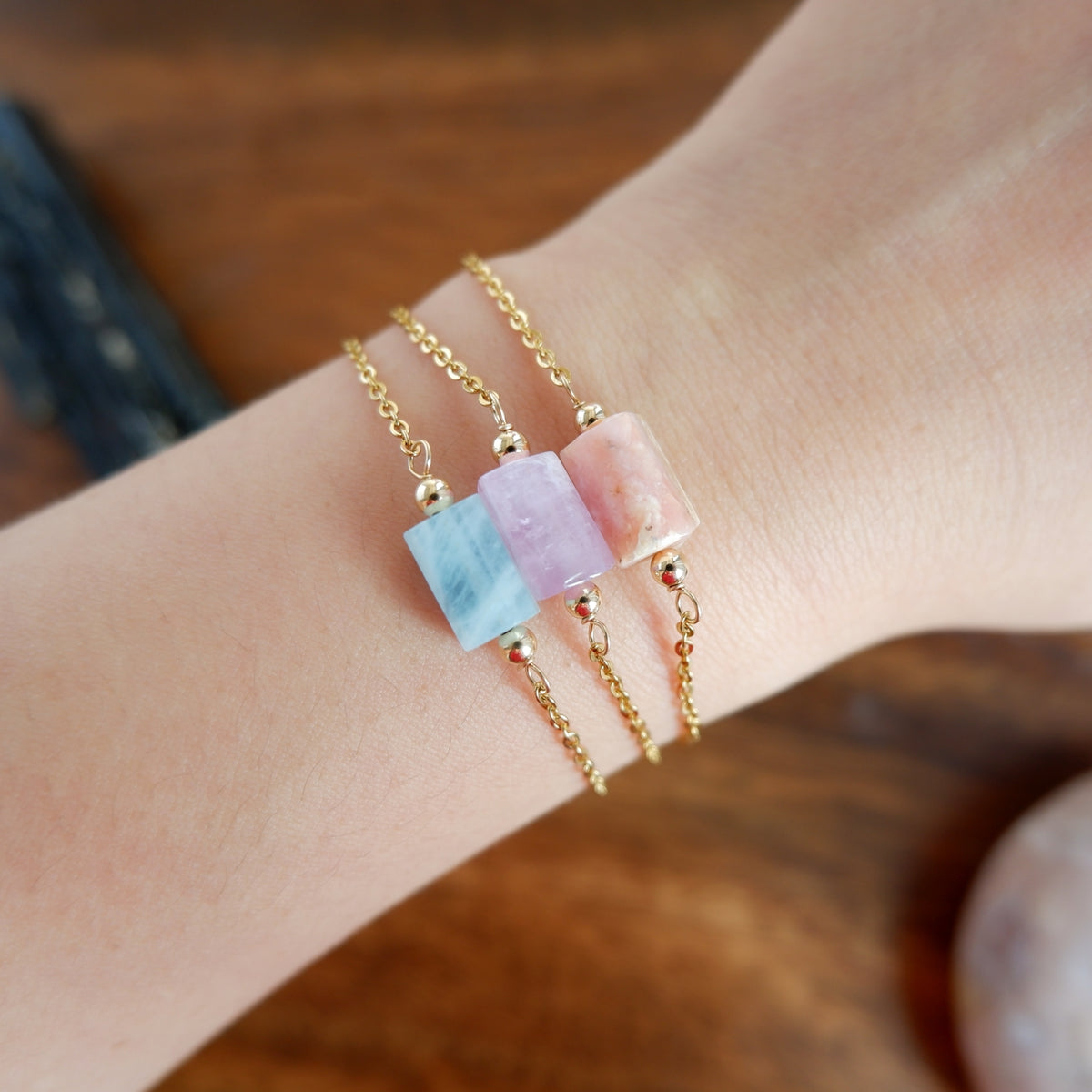 Diana Tube Bracelet -  Aquamarine, Kunzite