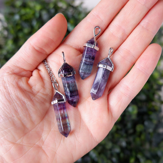Rainbow Fluorite Double Terminated Necklace -24 inches