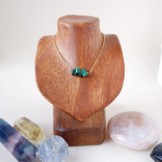 Gemstone Bar Necklace - Malachite