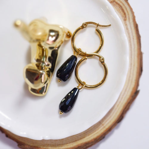 Onyx Teardrop Hoop Earrings