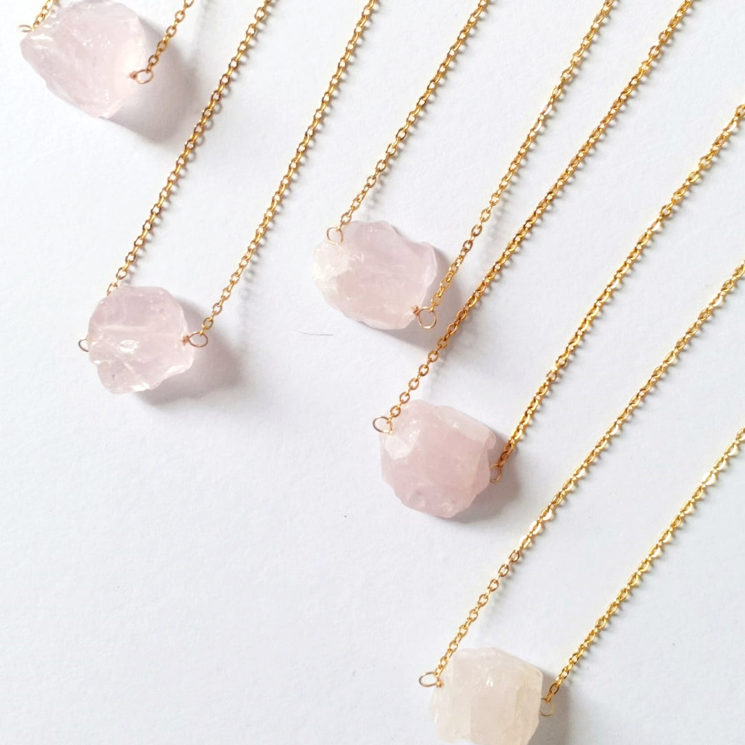 Raw Stone Necklace - Amethyst, Citrine, Rose Quartz, Prehnite, Green Aventurine