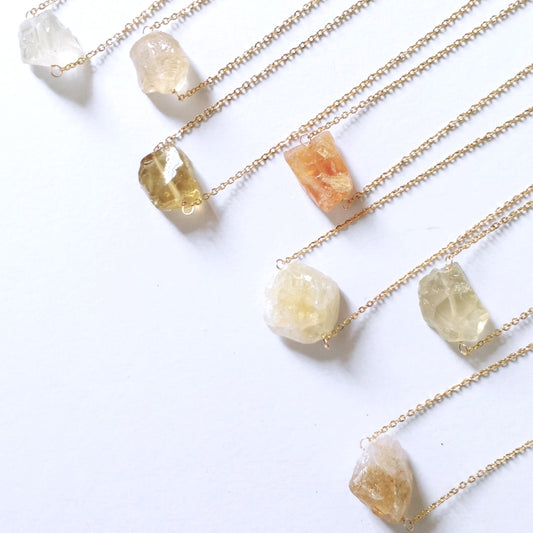 Raw Stone Necklace - Amethyst, Citrine, Rose Quartz, Prehnite, Green Aventurine
