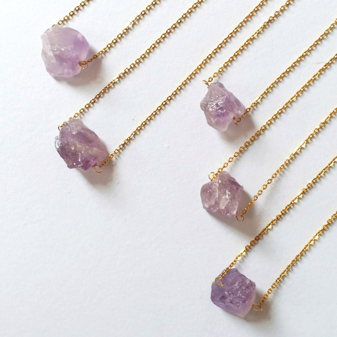 Raw Stone Necklace - Amethyst, Citrine, Rose Quartz, Prehnite, Green Aventurine