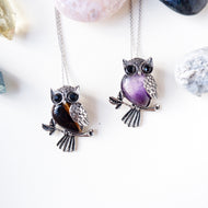 Owl Necklace - Amethyst, Tiger's Eye & Howlite