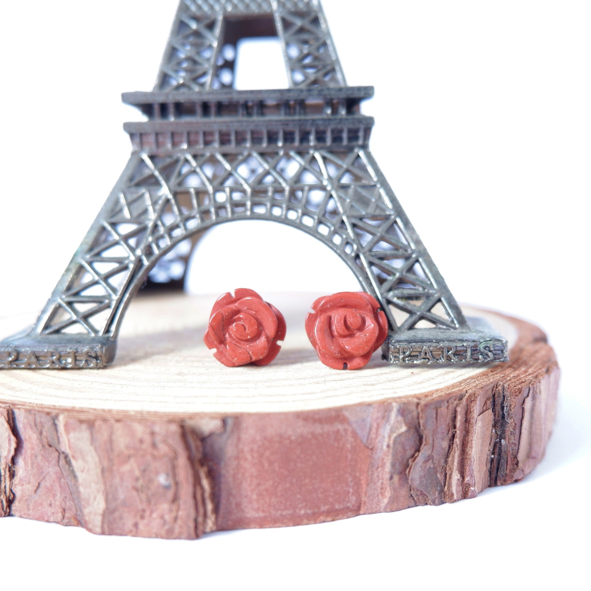 Crystal Rose Stud Earrings – Handmade Carved Crystal Jewelry | Made by KCA
