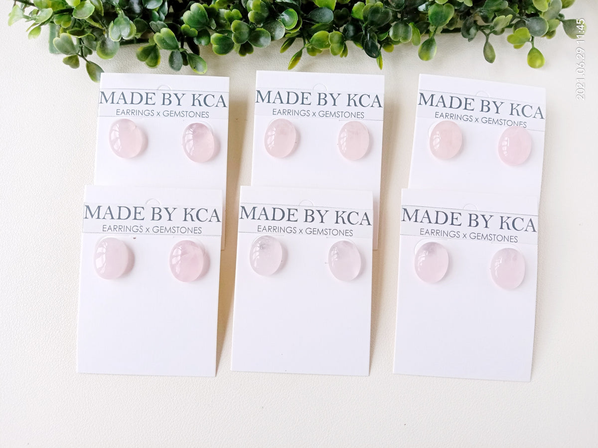 Rose Quartz Oval Stud Earrings