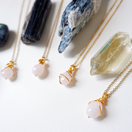 Free-form Rose Quartz Necklace - Oval