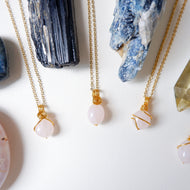 Free-form Rose Quartz Necklace - Oval