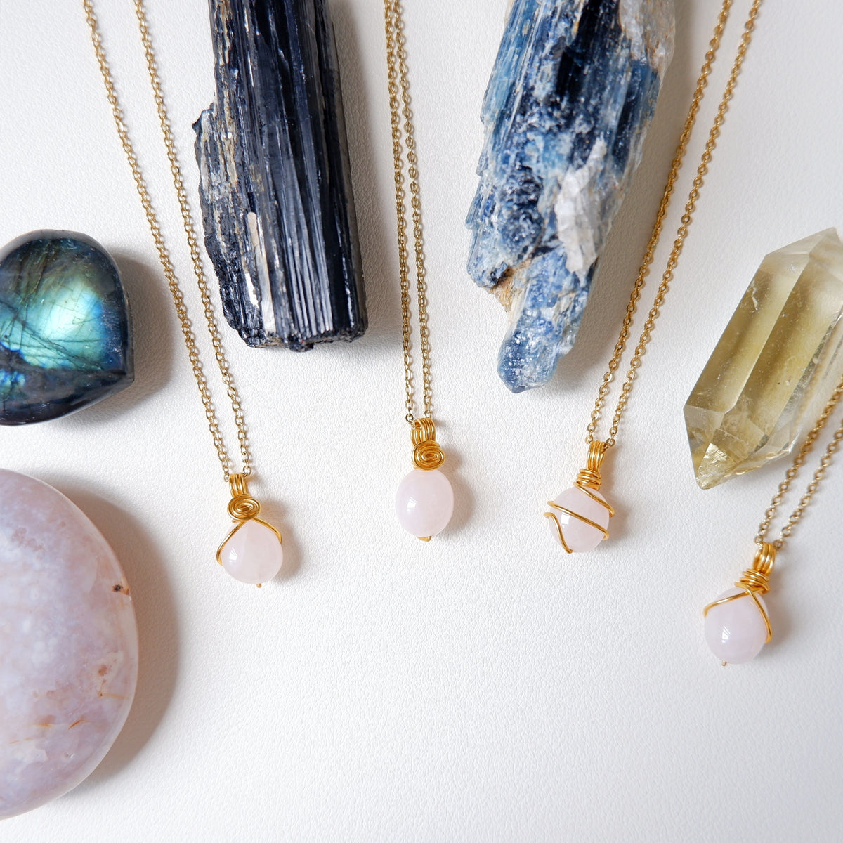 Free-form Rose Quartz Necklace - Oval