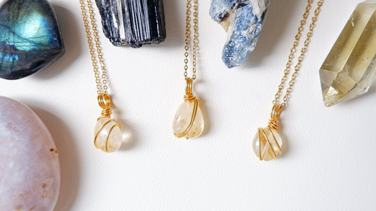 Free-form Citrine Yellow Quartz Necklace - Oval